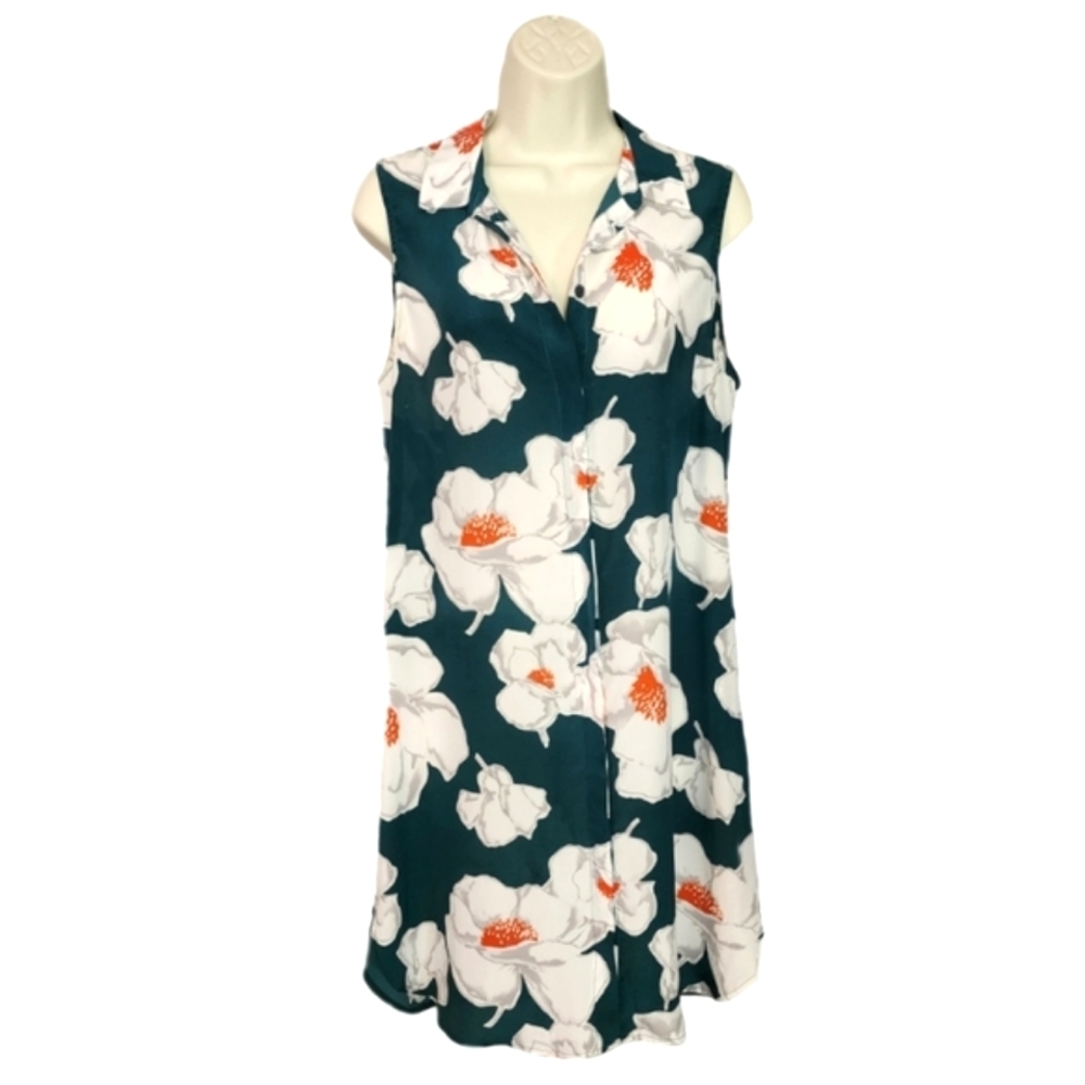 Equipment Femme Dress 100% Silk Floral Hidden Button Front Dark Green Size SP - Picture 3 of 17